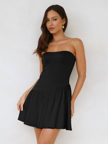 Women's Pleated Color Block Tube Top Dress FitiqueFit