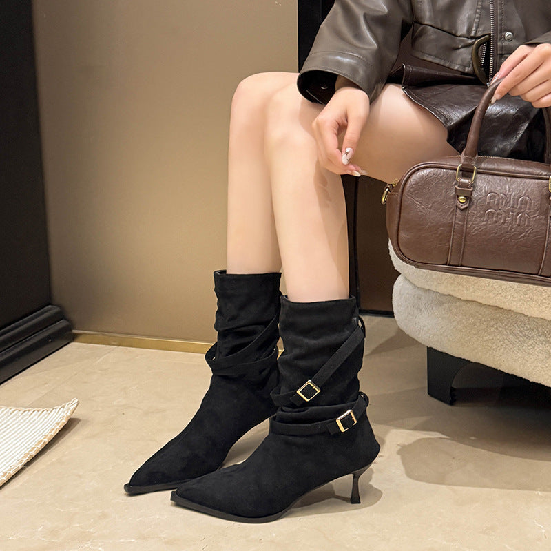Pointed Toe Suede Stiletto Heel Ankle Boots Women FitiqueFit