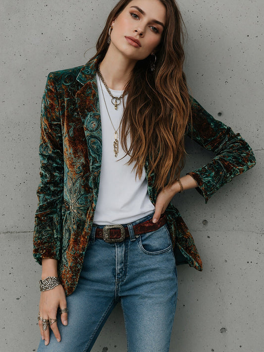Women’s Printed Suit Jacket with Lining – Autumn Winter Casual Commuter Blazer FitiqueFit