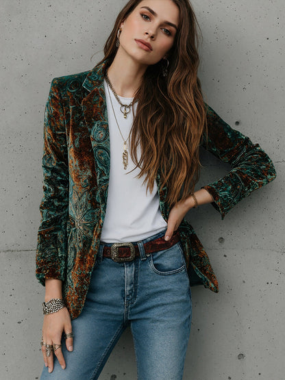 Women’s Printed Suit Jacket with Lining – Autumn Winter Casual Commuter Blazer FitiqueFit