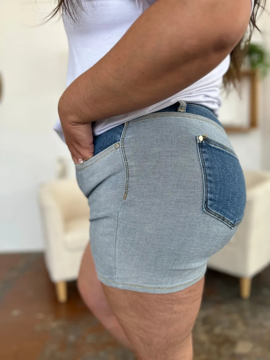 Judy Blue Full Size Color Block Denim Shorts New Era Fashion LLc