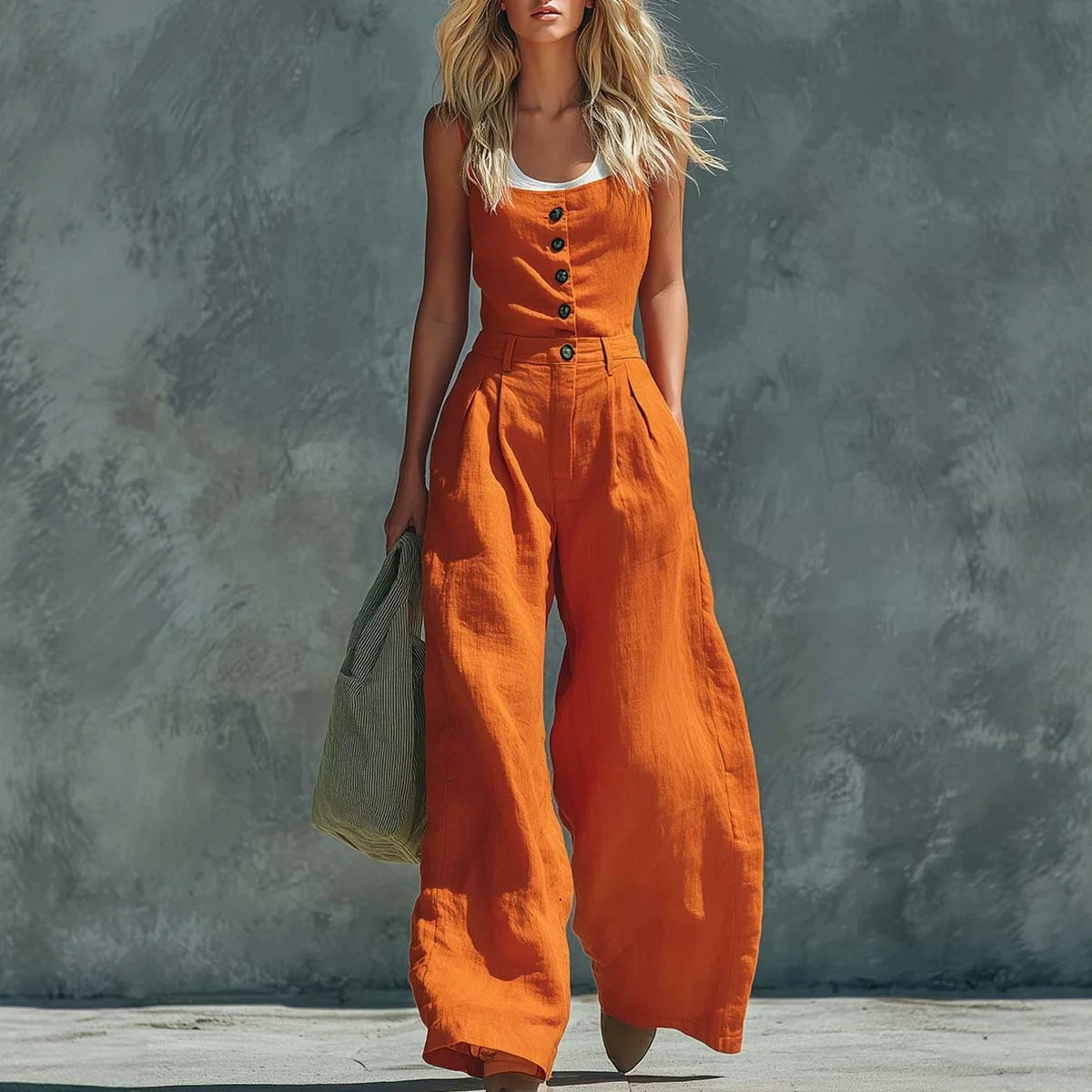 Women's Retro High-Waist Wide-Leg Jumpsuit – Vintage Button Closure Elegant FitiqueFit