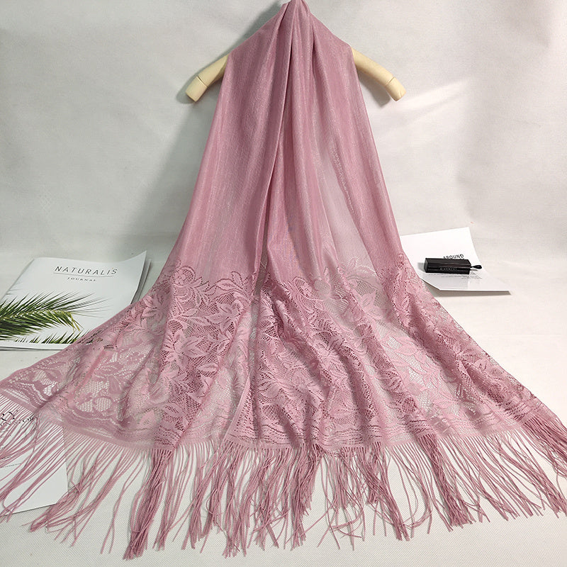 Women's Casual Shawl Wrap - Solid Color, Lightweight Polyester Knit - Going Out Essentials | Fringe Trim | Floral Lace Details NovaCart