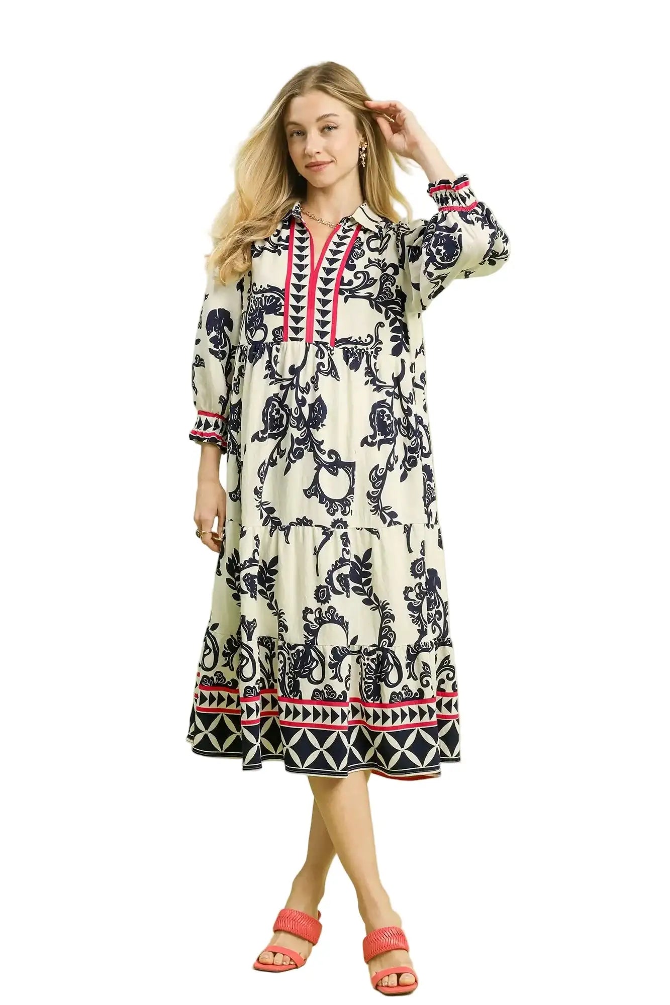 Umgee Boho Print Tiered Midi Dress West2East Surf