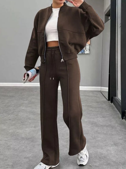 Baseball Collar Zip Up Outerwear and Drawstring Pants Set New Era Fashion LLc