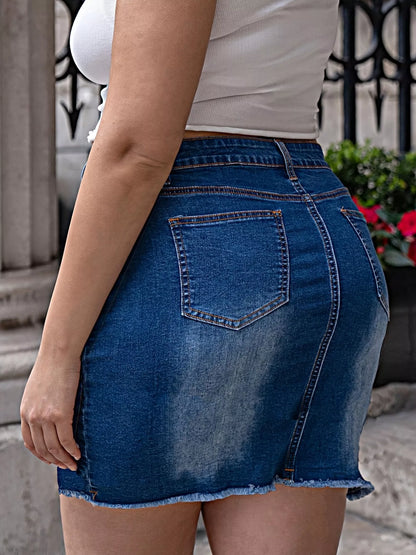 Plus Size Pearl Embellished Denim Skirt See size chart under “more details” The Fashion Celestial