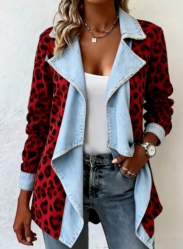 Patchwork Denim Collar Women’s Long-Sleeved Mid-Length Coat FitiqueFit