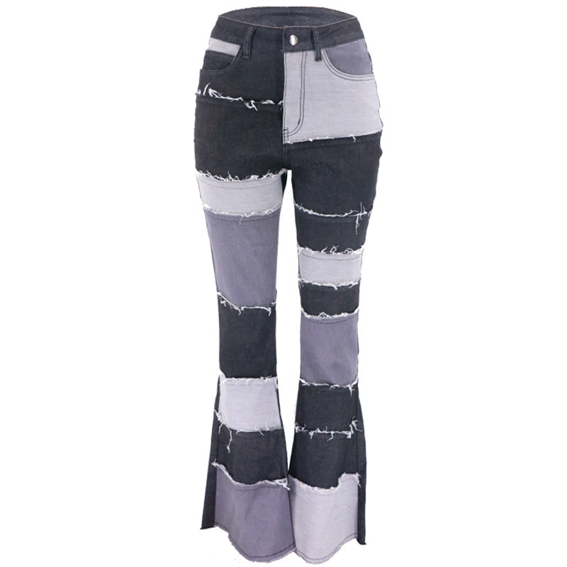 Patchwork high-rise flared jeans See size chart under “more details” The Fashion Celestial