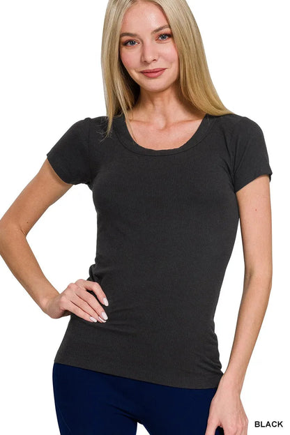 Zenana Ribbed Round Neck Short Sleeve T-Shirt West2East Surf