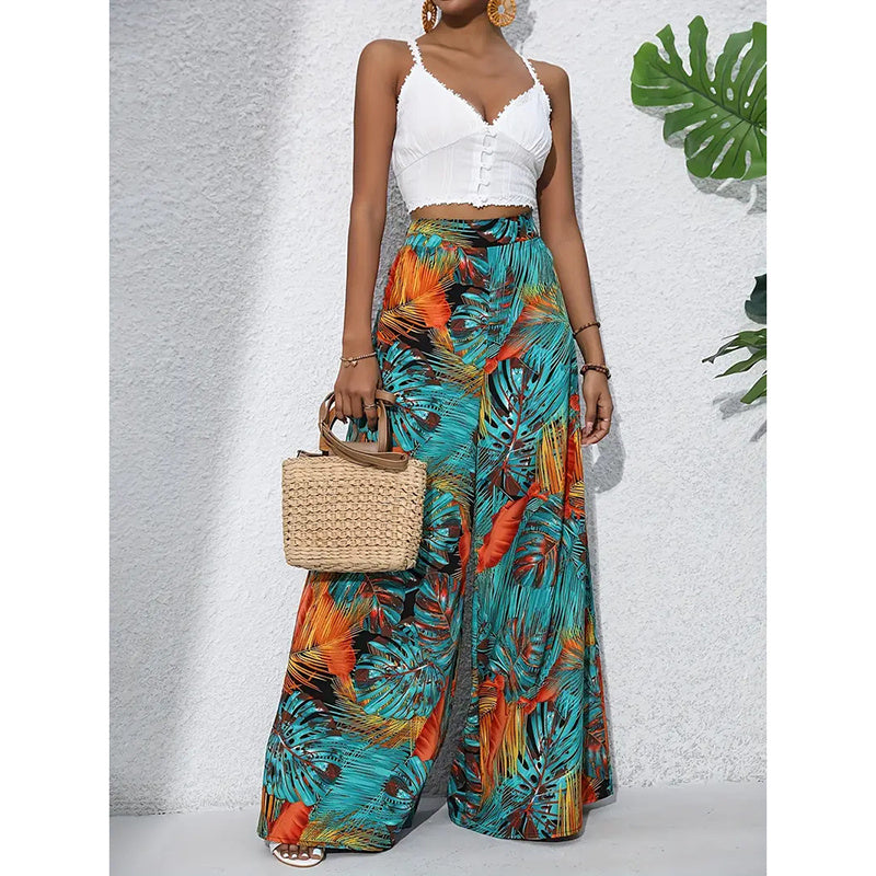 Women’s Printed High‑Waist Wide‑Leg Palazzo Pants FitiqueFit