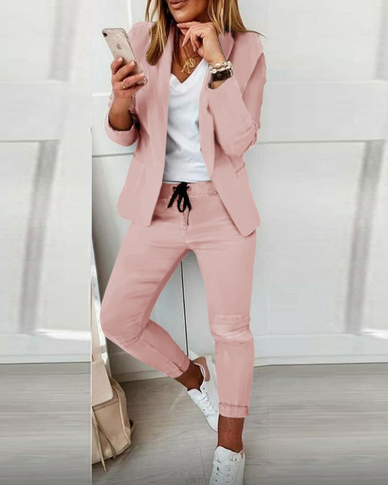 Lapel Blazer & Drawstring Trousers OL Suit – 12 Colors XS–3XL FitiqueFit