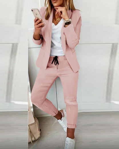 Lapel Blazer & Drawstring Trousers OL Suit – 12 Colors XS–3XL FitiqueFit