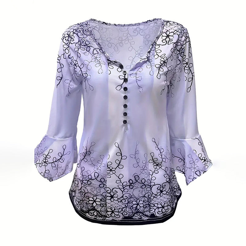 Women’s V-Neck 3/4 Sleeve Button-Front Tunic Blouse FitiqueFit