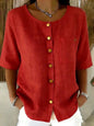 Crew-Neck 3/4 Sleeve Shirt with Metal Buttons – 7 Colors, S–3XL FitiqueFit