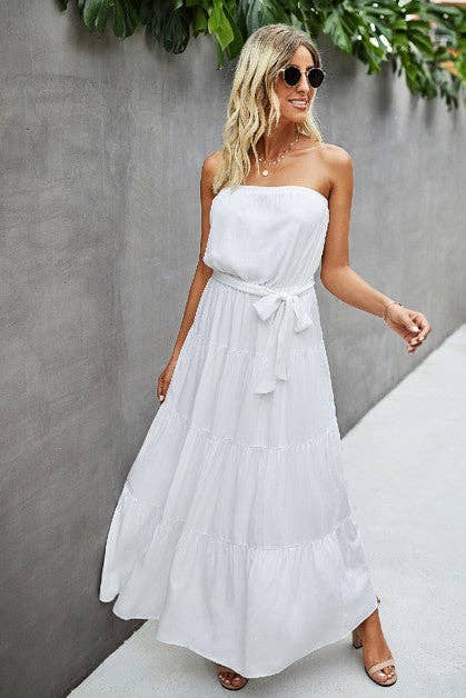 Off Shoulder Waist Tie Ruffle Dress Kacee Lillie Boutique