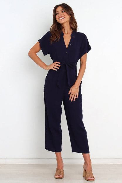 Women's V-Neck Cropped Wide-Leg Knit Jumpsuit FitiqueFit