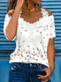 🦋 Vibrant Butterfly Lace Off-Shoulder V-Neck Tee FitiqueFit