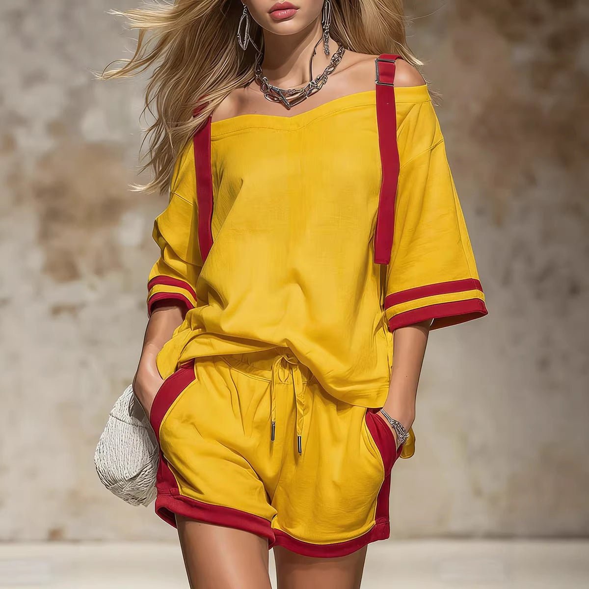 Women's Summer Contrast Color-Block Patchwork Shorts Set – 2-Piece FitiqueFit