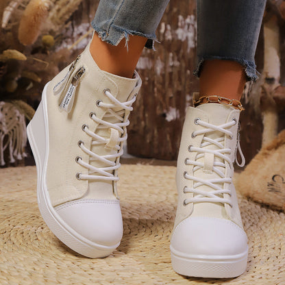 Women's Canvas Wedge Platform Lace-Up Sneakers FitiqueFit
