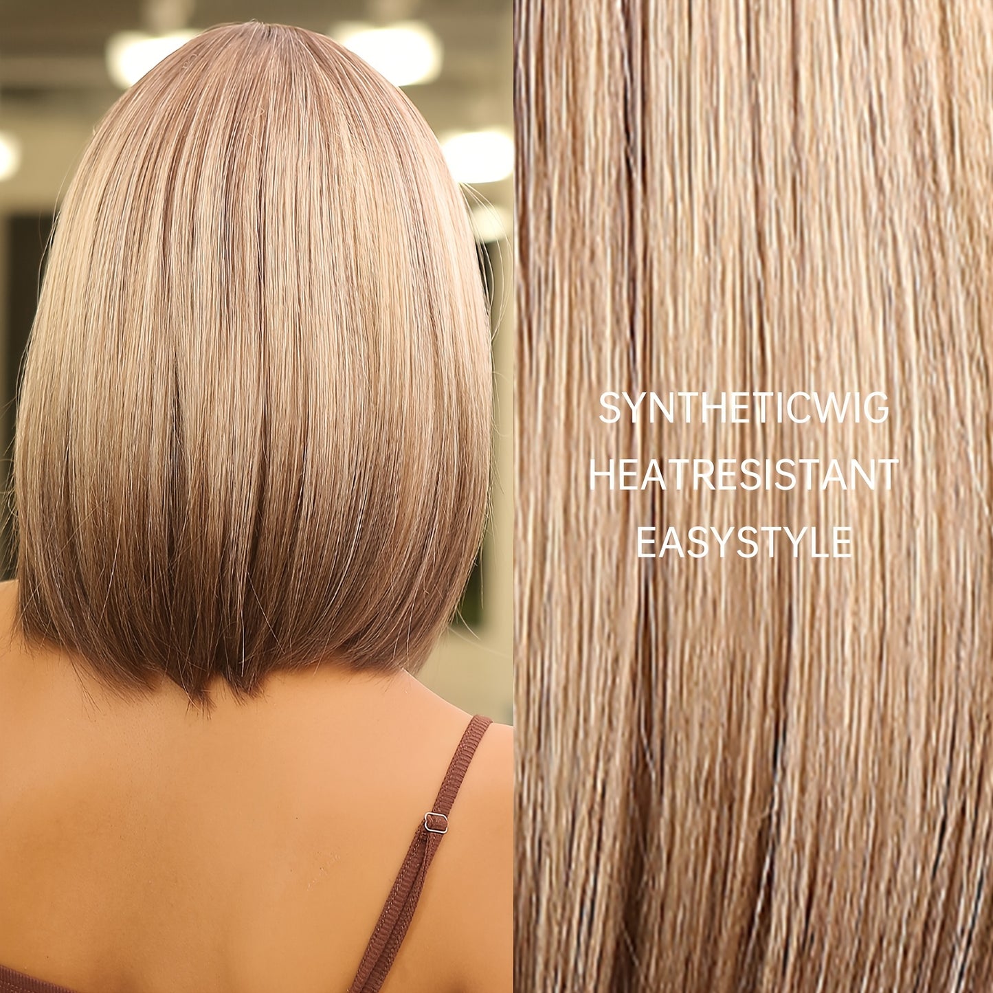 Elegant 14 inch Gray Ombre Brown Bob Wig for Women with Bangs, Shoulder Length Straight Hair Wig, High Temperature Fiber, Rose Net Cap, Natural Look NovaCart