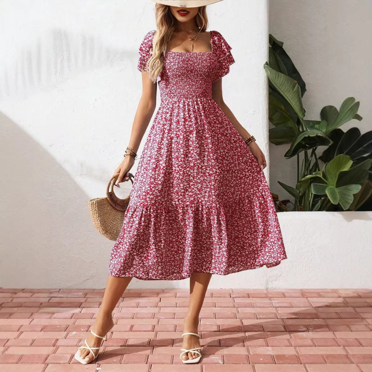 Plus Size Backless Midi Dress – Elegant Pleated Summer Party Dress FitiqueFit