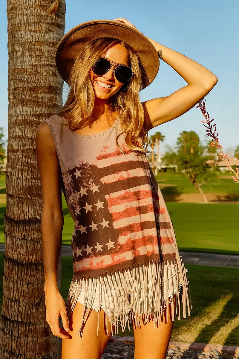 BiBi American Flag Print Knit Sleeveless Top West2East Surf