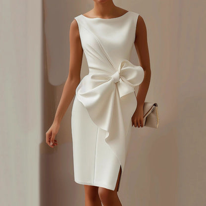Women's Bow-Knot Sleeveless Midi Dress – High Waist A-Line FitiqueFit