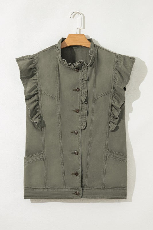 Denim Patchwork Ruffle Sleeve Jacket Vest See size chart under “more details” The Fashion Celestial