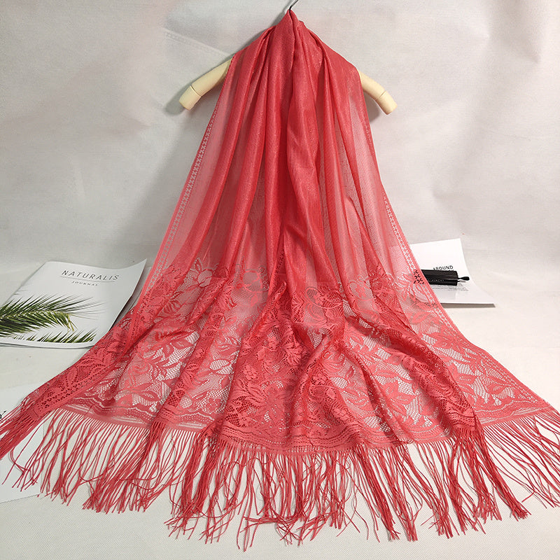 Women's Casual Shawl Wrap - Solid Color, Lightweight Polyester Knit - Going Out Essentials | Fringe Trim | Floral Lace Details NovaCart