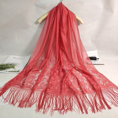 Women's Casual Shawl Wrap - Solid Color, Lightweight Polyester Knit - Going Out Essentials | Fringe Trim | Floral Lace Details NovaCart