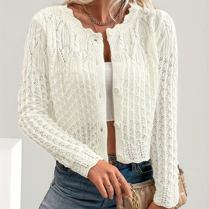Women's Solid Color Elegant Round Neck Cardigan Top FitiqueFit