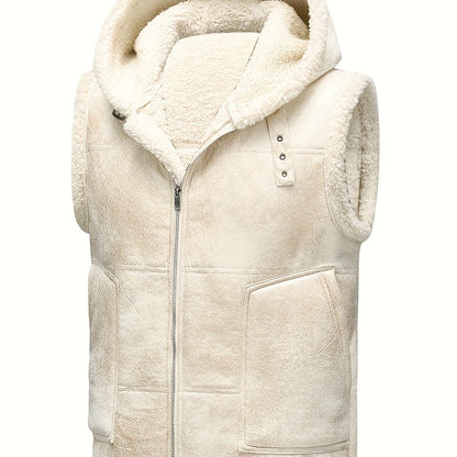 Men's Faux Fur-Lined Hooded Vest, Thickened and -Lined, Fashionable Windproof and Warm Outer Jacket for Men NovaCart