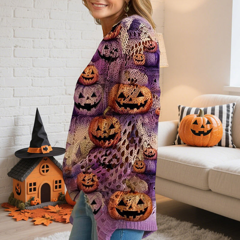 Women’s Hollow Out Batwing Top – Halloween Pumpkin Print Blouse FitiqueFit