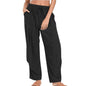 Womens Solid-Color Cotton-Linen Casual Loose Straight Pockets Lounge Pants With Drawstring See size chart under “more details” The Fashion Celestial