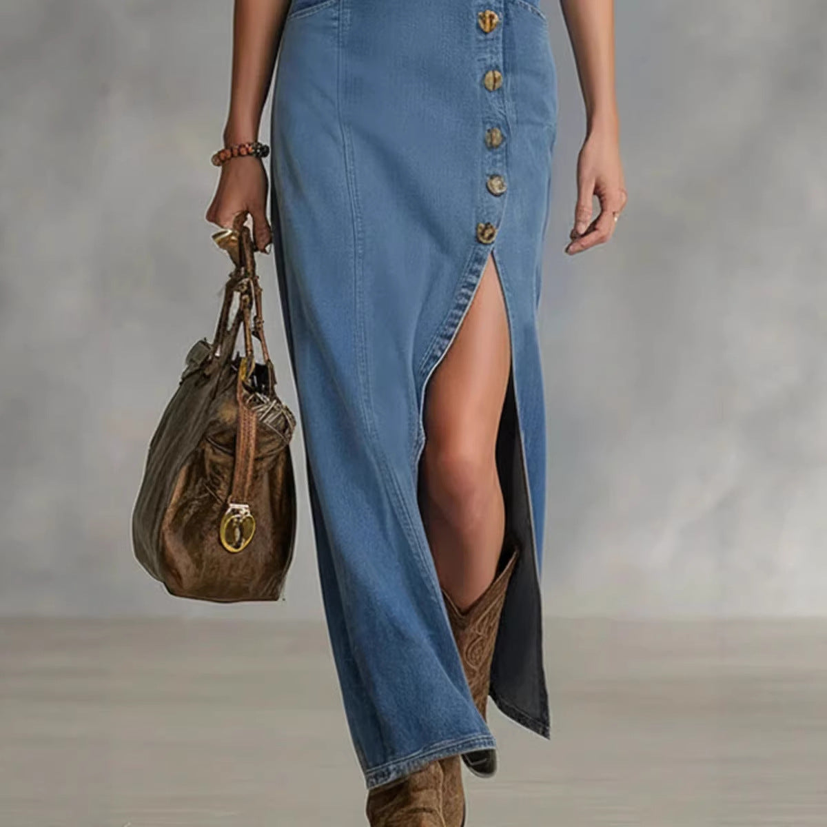 Button-Front Sleeveless Denim-Style Dress – Vintage, S–XXL FitiqueFit