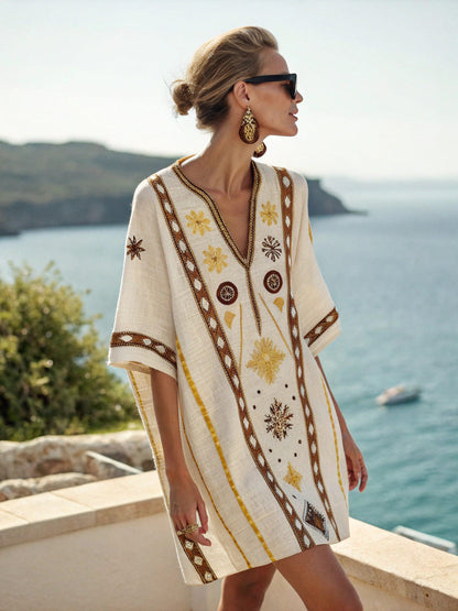 Women's Printed Loose A-Line Beach Midi Dress – Vacation Resort FitiqueFit