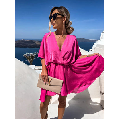 Satin Loose Midi Dress – Relaxed Fit Casual Vacation Dress FitiqueFit