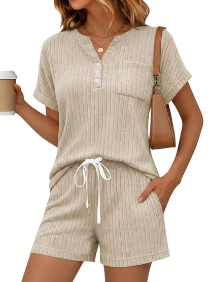 Casual Ribbed Knit Tee and Shorts Set New Era Fashion LLc