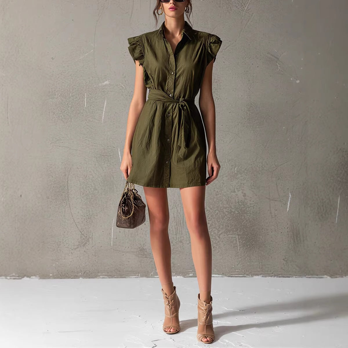 Women's Drop-Shoulder Polo Neck Lace-Up Mini Dress – Slim Fit FitiqueFit