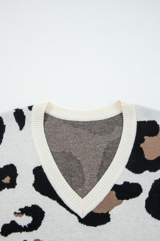 Leopard Colorblock Drop Shoulder V-Neck Sweater Shop Style & More | Fresh Looks, Everyday Deals & Free Shipping