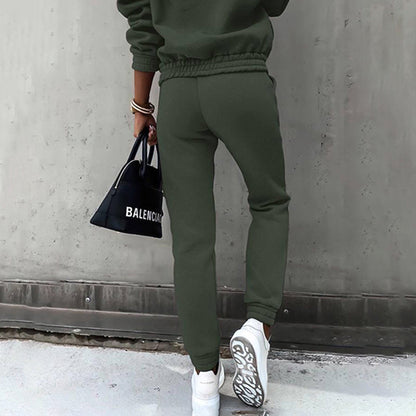 women's two piece solid color hooded sweatshirt set FitiqueFit
