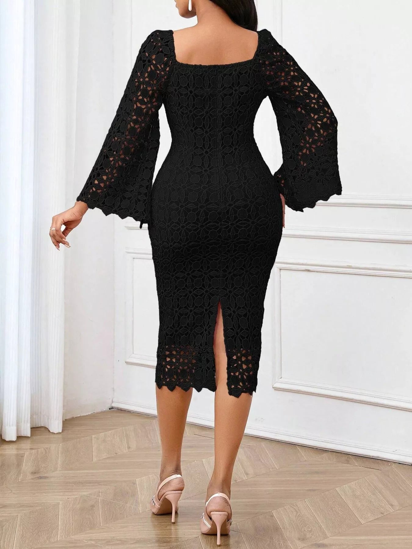 Lace Square Neck Midi Dress New Era Fashion LLc