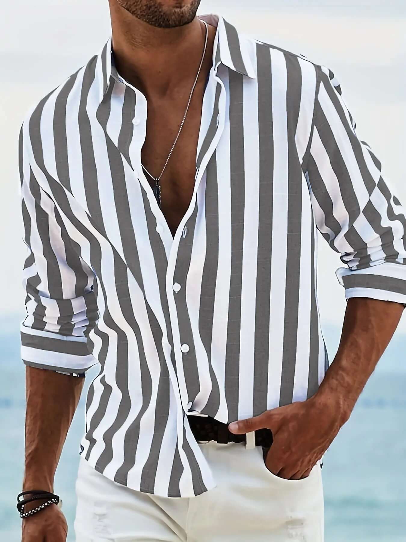 Striped Print Shirt Casual Loose Long-sleeved Shirt Men's Clothing SnagBag