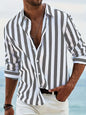 Striped Print Shirt Casual Loose Long-sleeved Shirt Men's Clothing SnagBag