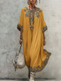 Women's Printed Batwing Sleeve Midi Dress – Loose Fit Linen Blend FitiqueFit
