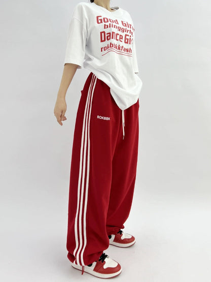 Embroidered Patchwork Wide-Leg Athletic Sweatpants | 4 Colors FitiqueFit
