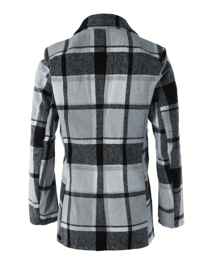 Fashion Plaid Button Down Long Sleeve Lapel Coat - Women's Winter Blazer - Classic Plaid Pattern & Button Closure - For Women - Perfect for Fall & Winter - Ideal Gift for Fashionable Women NovaCart
