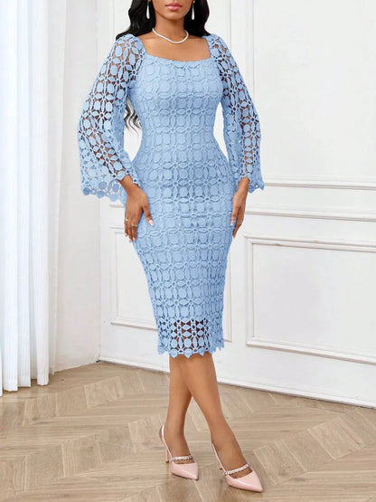 Lace Square Neck Midi Dress New Era Fashion LLc