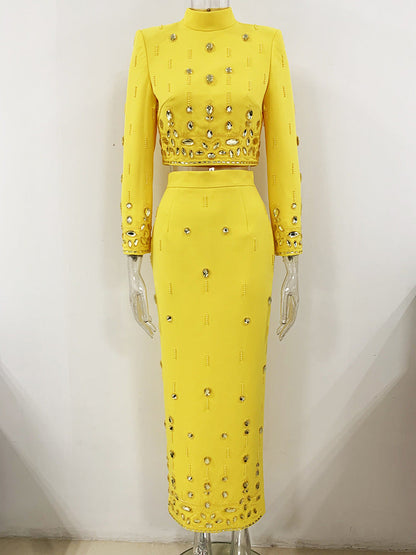 Fashion New Heavy Industry Beads Diamond Inlaid Short Top Long Skirt Suit See size chart under “more details” The Fashion Celestial