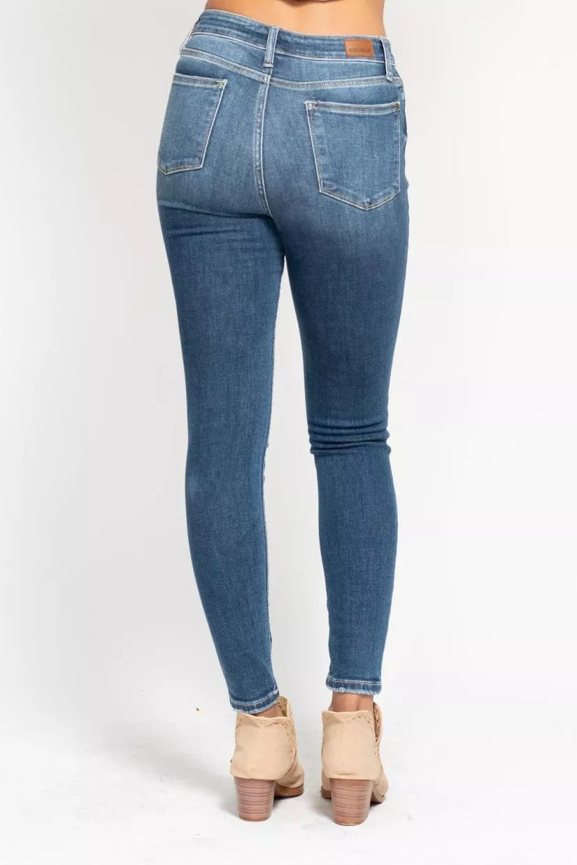 Judy Blue Full Size High Rise Button Fly Skinny Jeans Plus Size Garden Naked Curves